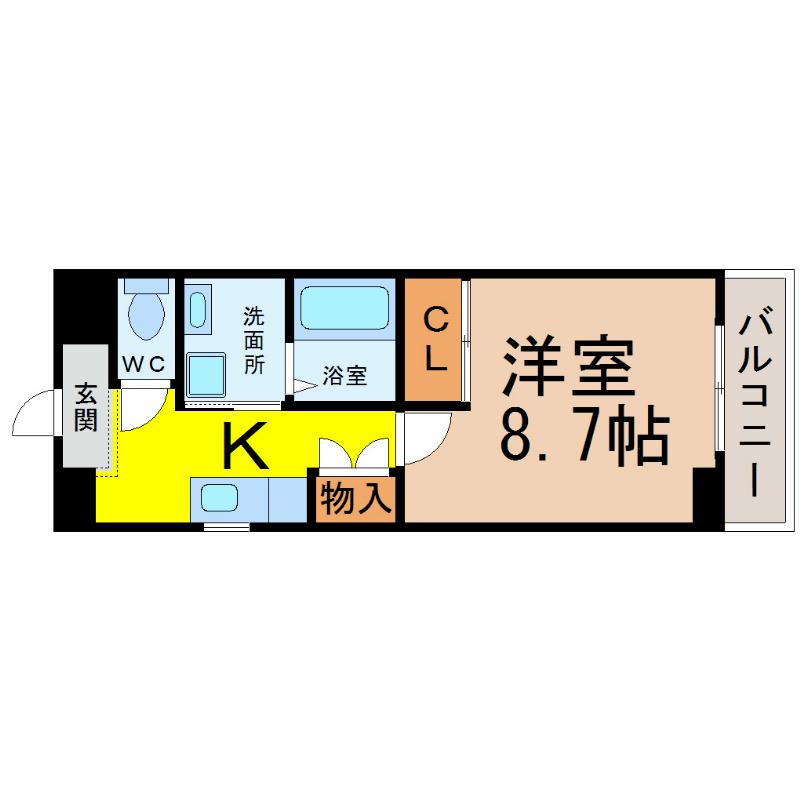 ボヌール本陣(1K/5階)の間取り写真