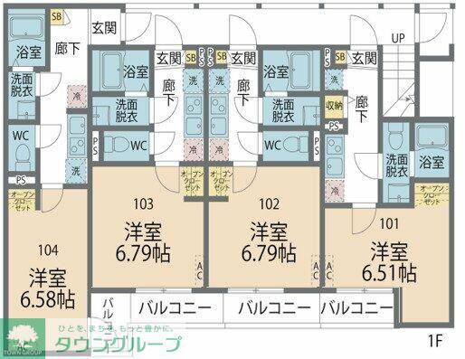 カインドネス本厚木ガーデンII(1K/2階)の間取り写真