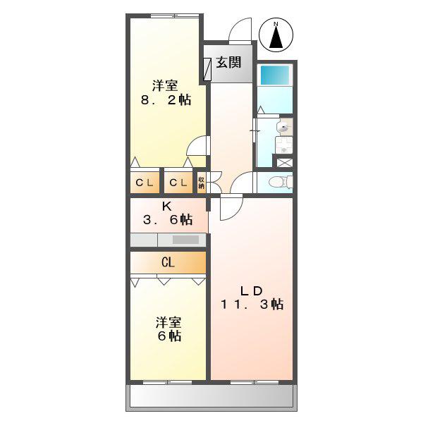 ソーラスフロント富船(2LDK/7階)の間取り写真
