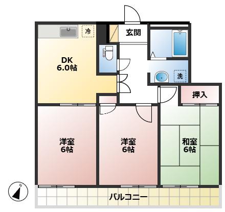WISTERIA(3DK/1階)の間取り写真