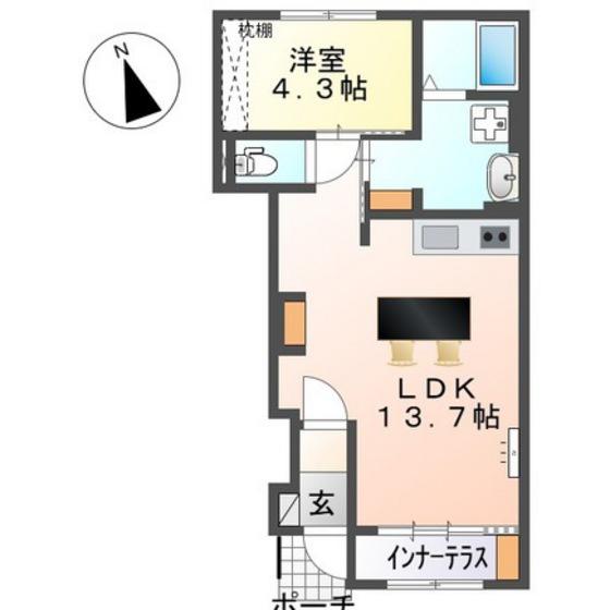 スイートモダン船越(1LDK/1階)の間取り写真