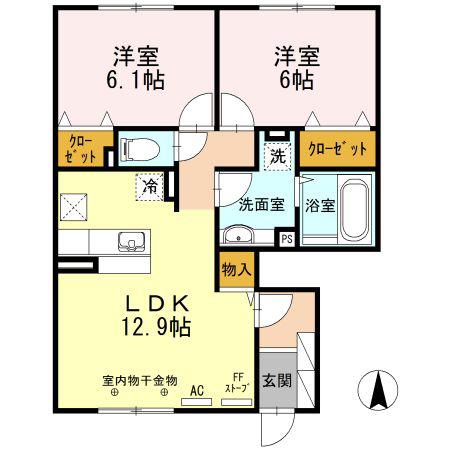 レジデンス直(2LDK/1階)の間取り写真