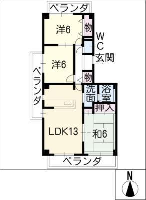 プリンセス三ッ池(3LDK/6階)の間取り写真