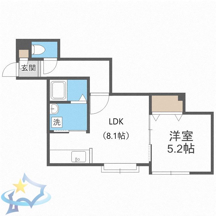 ハピネス北2条II(1LDK/2階)の間取り写真