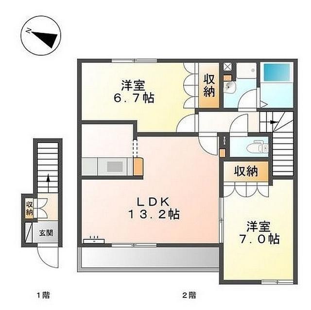 ヴェスパー(2LDK/2階)の間取り写真