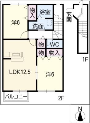 シャン・ド・フルールII(2LDK/2階)の間取り写真