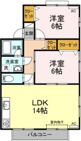 セジュール吉岡E棟(2LDK/2階)の間取り写真