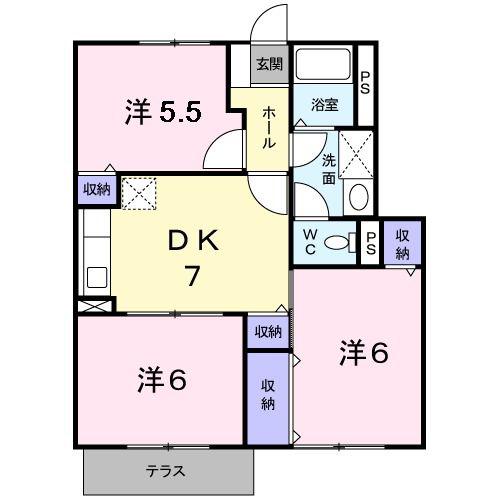 ベルアビタシオンII(3DK/1階)の間取り写真