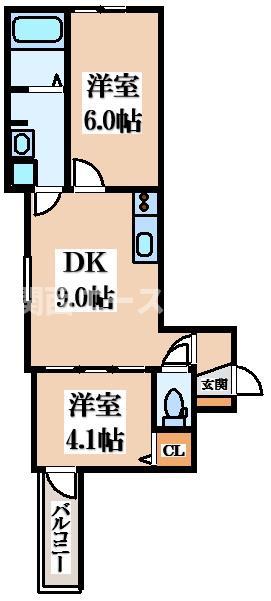 ルミエール若江岩田(2DK/1階)の間取り写真
