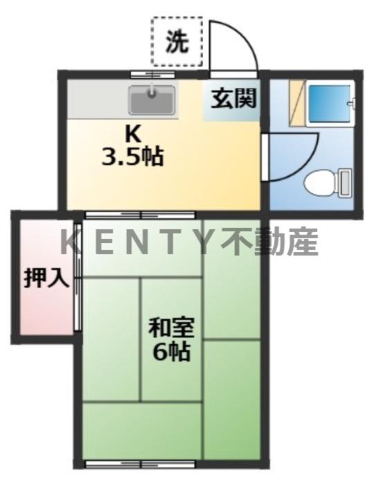 岸 荘(1K/1階)の間取り写真