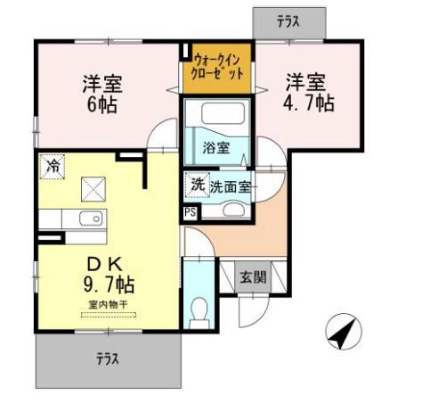ヴィラソレアーダ中野 D棟(2DK/1階)の間取り写真