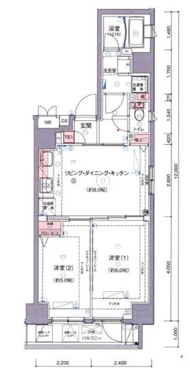ハーモニーレジデンス月島(2LDK/6階)の間取り写真
