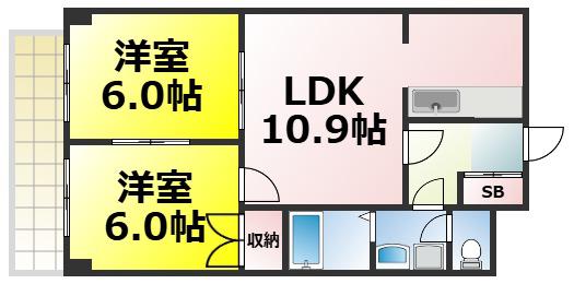 リッチライフダイコク(2LDK/2階)の間取り写真