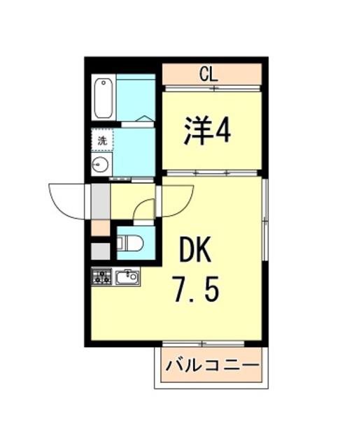 ルミエール西代 B棟(1DK/1階)の間取り写真