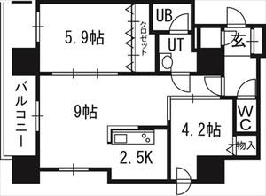 クレジデンス札幌・南4条(2LDK/2階)の間取り写真