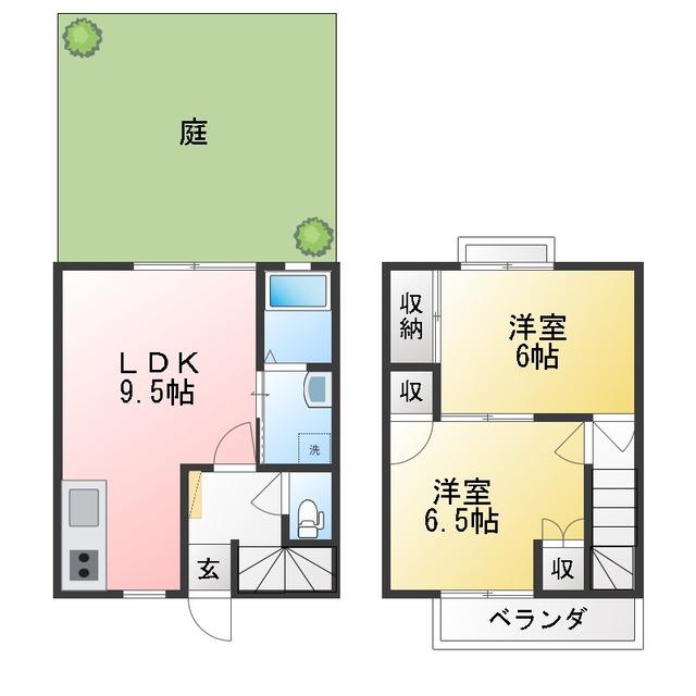 グランディス花水木 B(2LDK/1階)の間取り写真