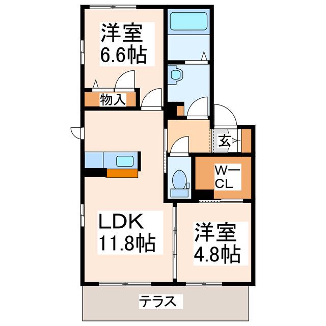 シャーメゾンヴィブレ弐番館(2LDK/1階)の間取り写真