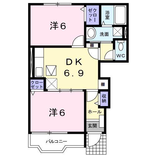ヴィラ ローエングリン(2DK/1階)の間取り写真