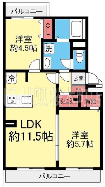 ライオンズマンション天神橋第二(2LDK/2階)の間取り写真