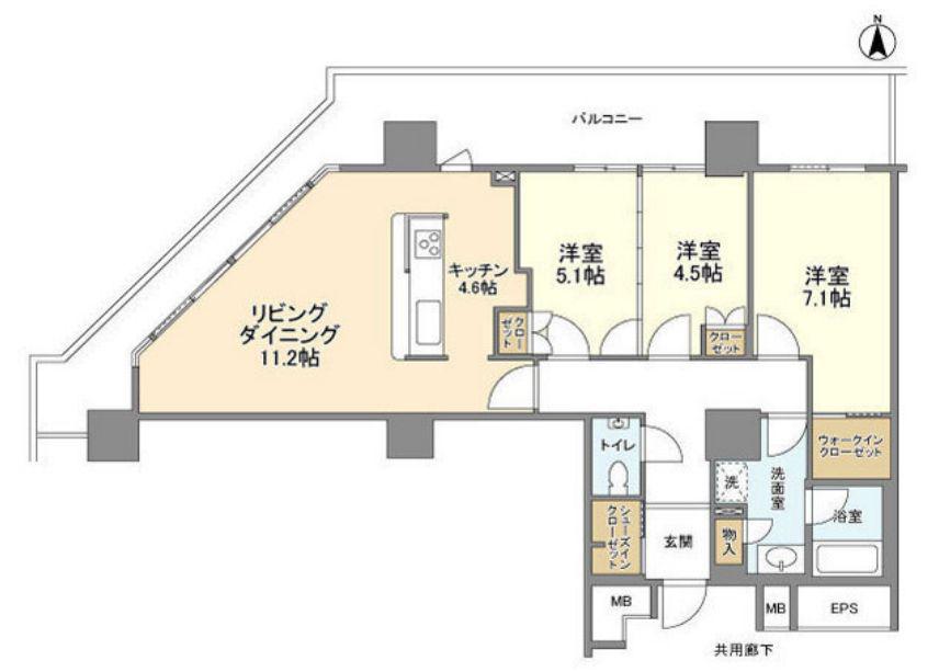 豊洲シエルタワー(3LDK/18階)の間取り写真