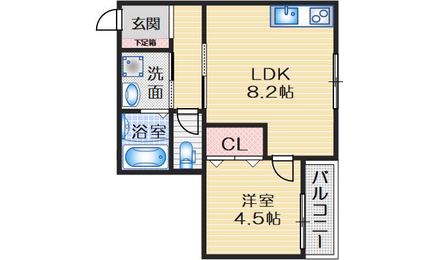 PISTA山田東(1LDK/1階)の間取り写真