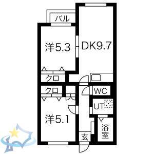 NEST円山(2LDK/1階)の間取り写真