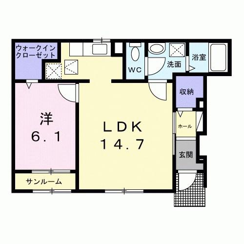 パーク・エノコダ(1LDK/1階)の間取り写真