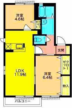 フレーズA(2LDK/1階)の間取り写真