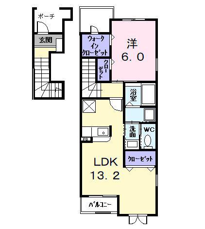 ソレイユB(1LDK/2階)の間取り写真