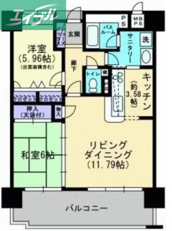 アルファステイツ幸町(2LDK/5階)の間取り写真