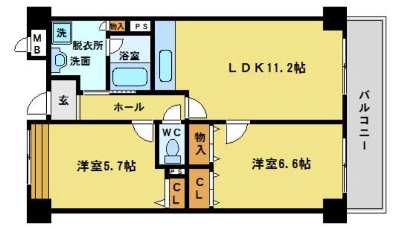 セレンディップ鷺洲(2LDK/4階)の間取り写真