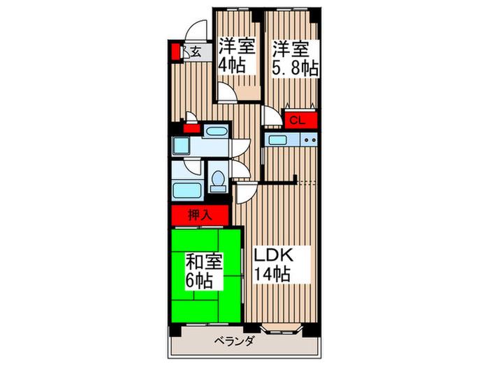 潮ハイツ(3LDK/4階)の間取り写真