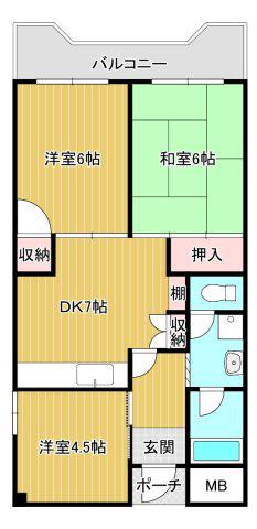 パークサイドハイツ野村(3DK/2階)の間取り写真