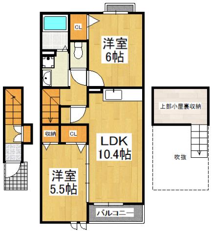 ソレアードB(2LDK/2階)の間取り写真