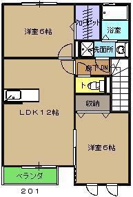 ディアコートA(2LDK/2階)の間取り写真