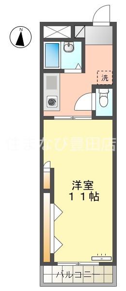 グランビュー太平(1K/4階)の間取り写真