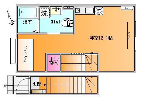 ユニテラス上桜田(ワンルーム/2階)の間取り写真