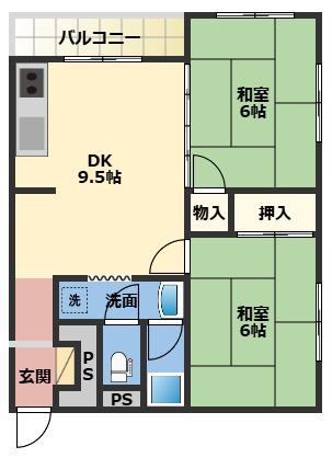 コーポラスかなや(2DK/3階)の間取り写真