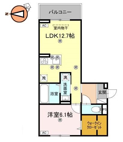 フィオーレガーデン北田宮 C(1LDK/2階)の間取り写真