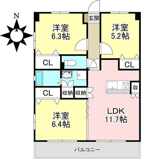 プランドール(3LDK/1階)の間取り写真