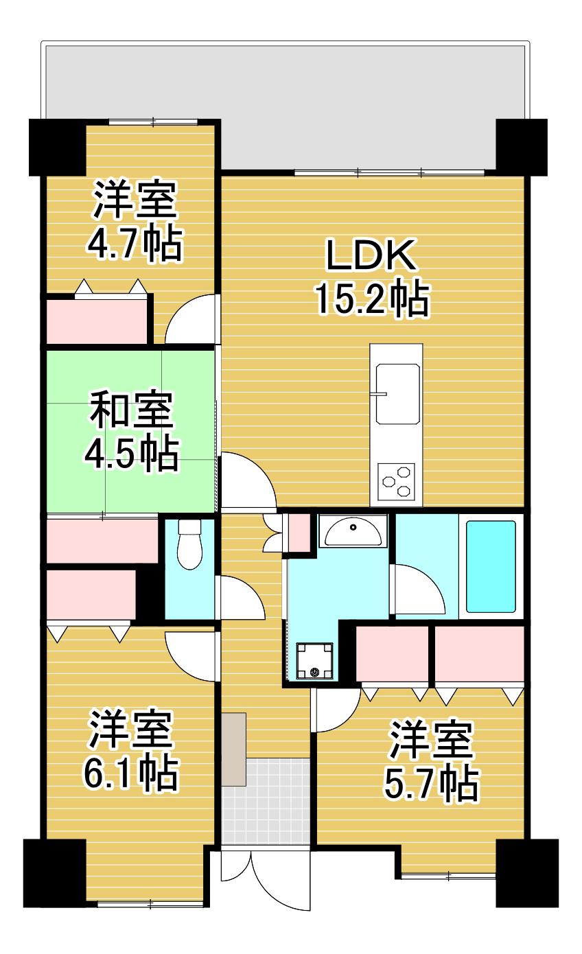 アクロス黒崎ロイヤルヒルズ(4LDK/12階)の間取り写真