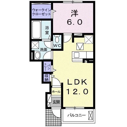 フィオーリ(1LDK/1階)の間取り写真