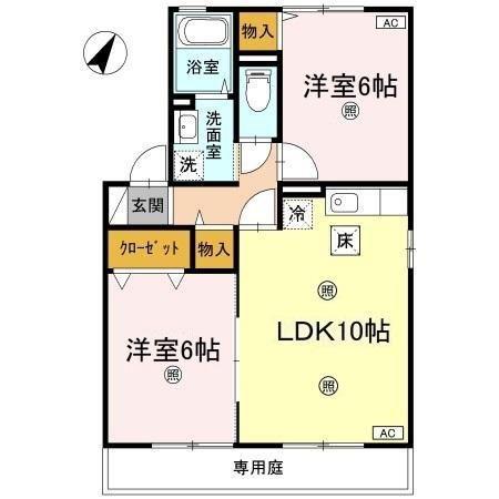 ヴィラフローラII(2LDK/1階)の間取り写真