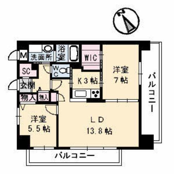 スカイアヴェニュー(2LDK/10階)の間取り写真