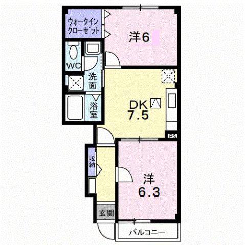 サンライズK3A(2DK/1階)の間取り写真