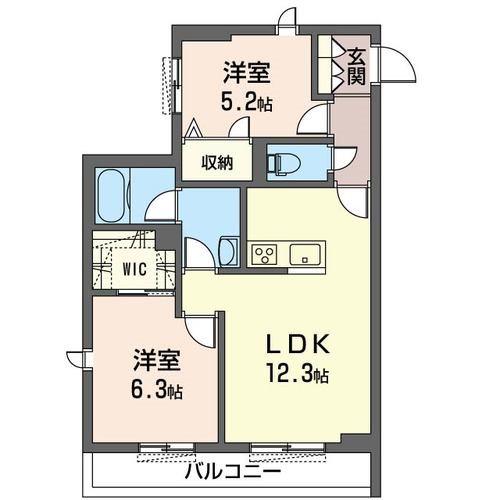 ブルーメン(2LDK/2階)の間取り写真