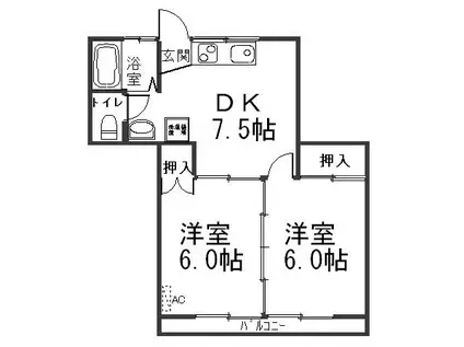 コーポアイシ 201(2DK/2階)の間取り写真