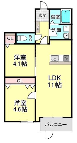 ヴェルジュ博多レジデンシャルスイート(2LDK/2階)の間取り写真