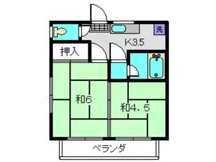 ロイヤルB(2K/2階)の間取り写真