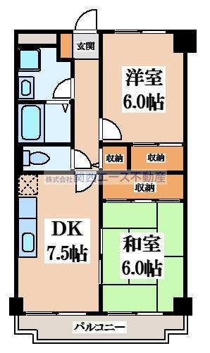 フェリス旭ヶ丘(2DK/2階)の間取り写真